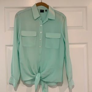 Silk tie front blouse